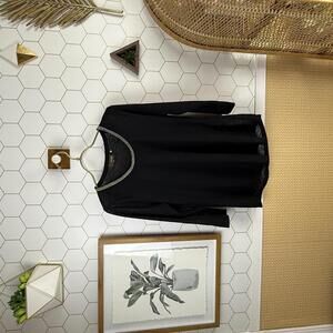 crosby. Black Long Sleeve Lightweight Silver Jeweled Trim Top - Size - Medium